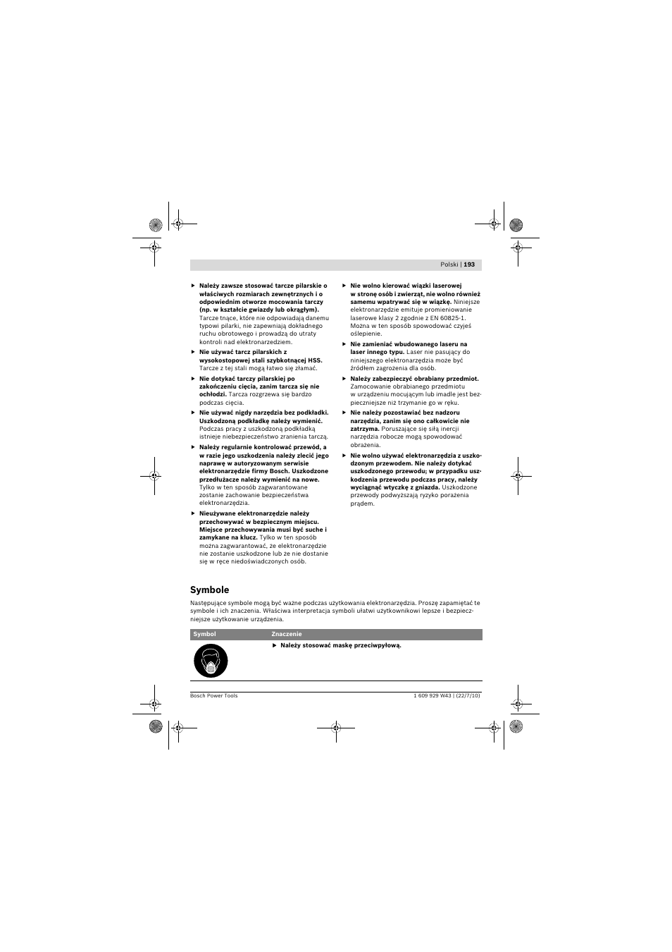 Symbole | Bosch PCM 7 S User Manual | Page 193 / 384