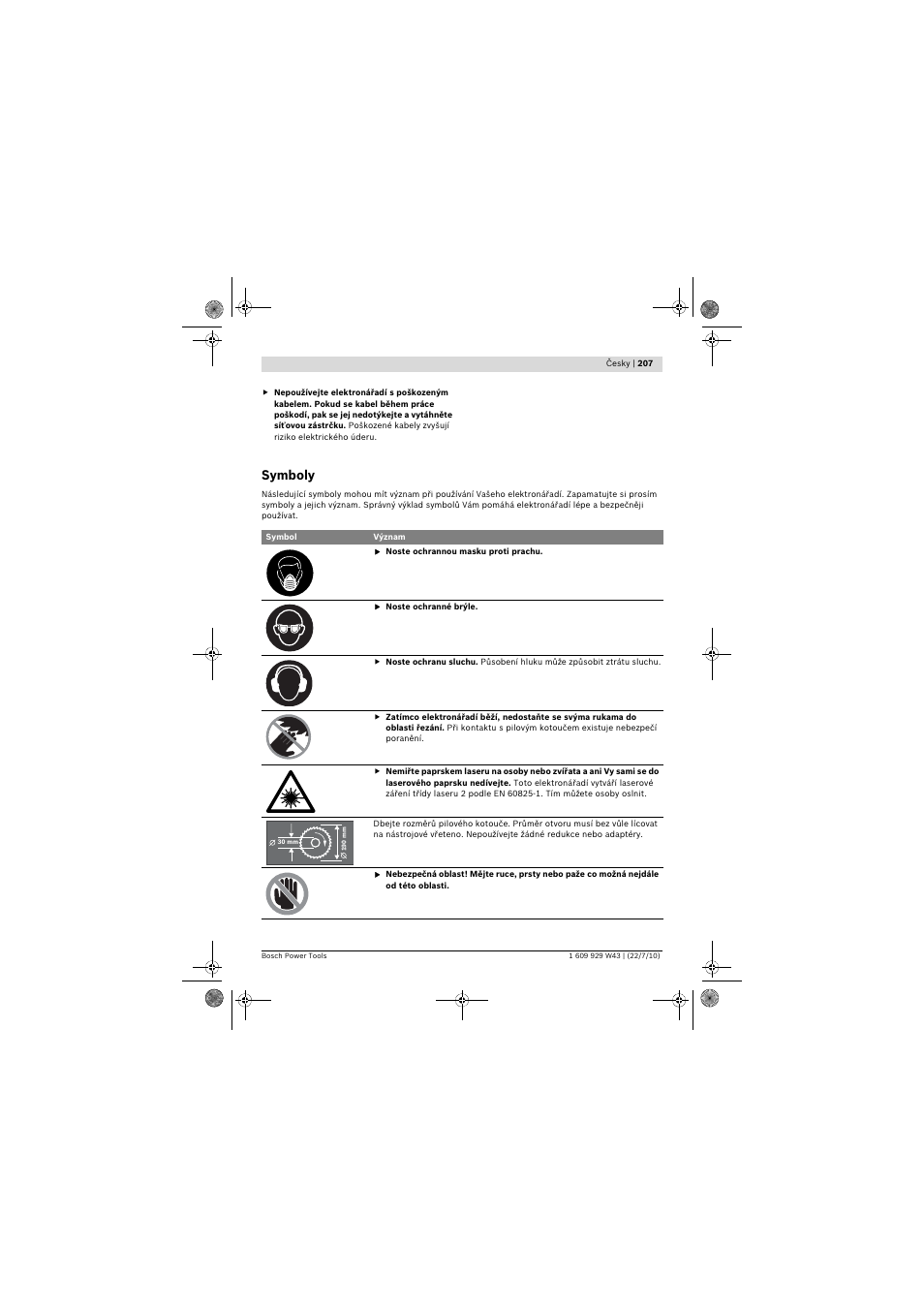 Symboly | Bosch PCM 7 S User Manual | Page 207 / 384