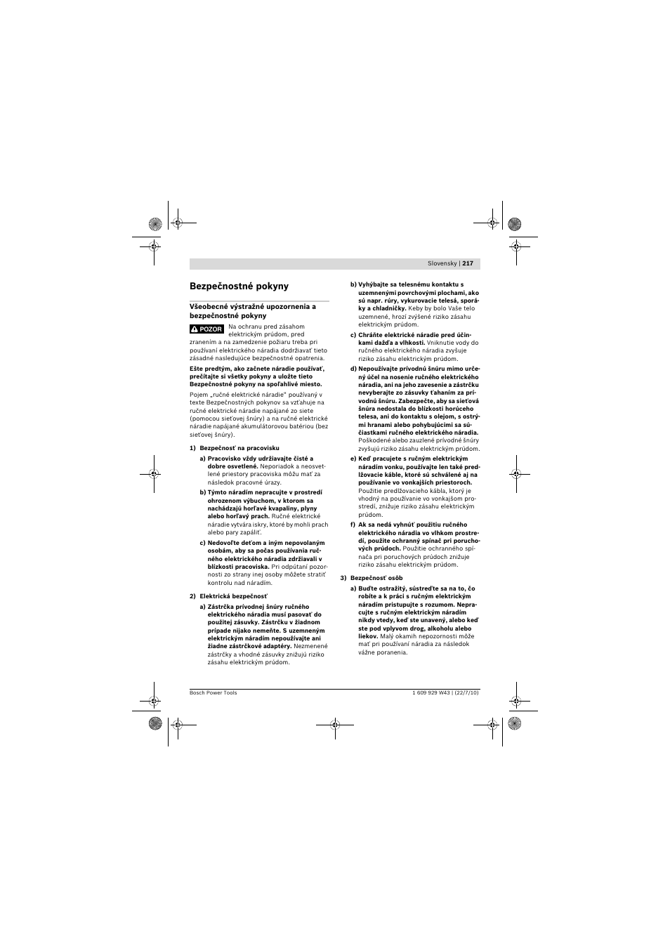 Bezpečnostné pokyny | Bosch PCM 7 S User Manual | Page 217 / 384