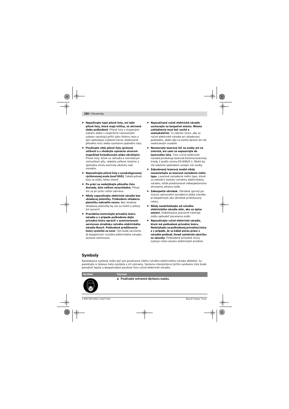 Symboly | Bosch PCM 7 S User Manual | Page 220 / 384
