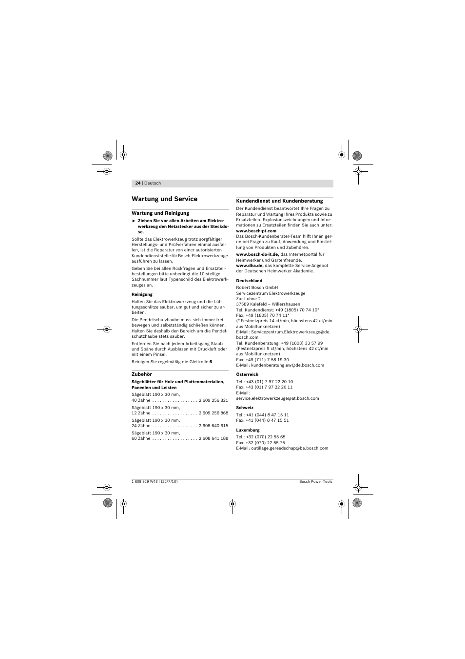 Wartung und service | Bosch PCM 7 S User Manual | Page 24 / 384