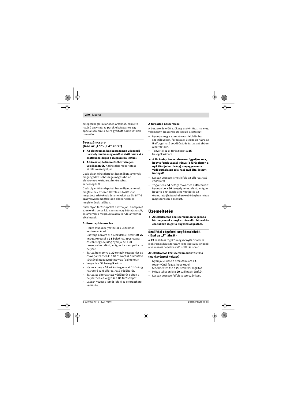 Üzemeltetés | Bosch PCM 7 S User Manual | Page 240 / 384