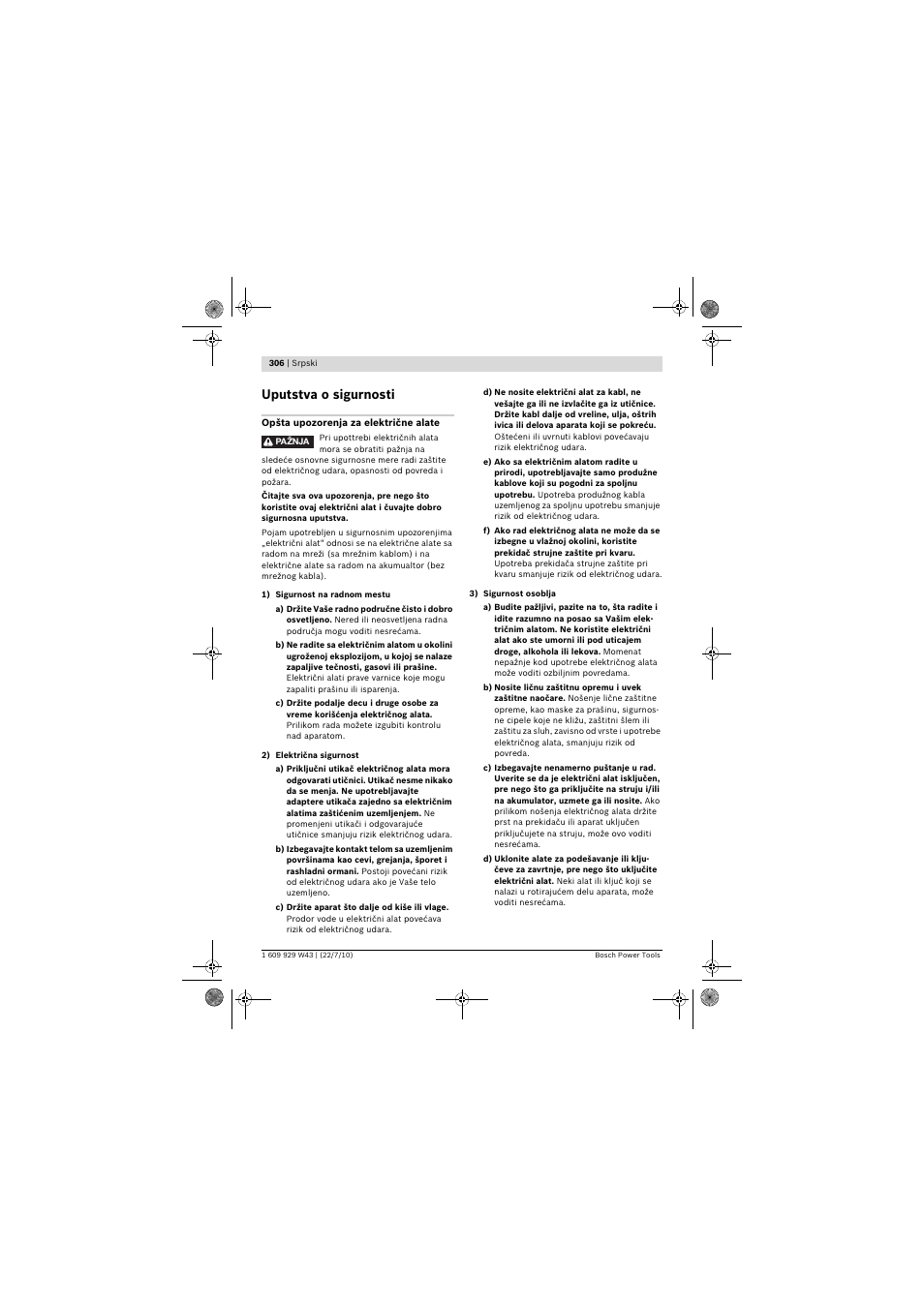 Uputstva o sigurnosti | Bosch PCM 7 S User Manual | Page 306 / 384