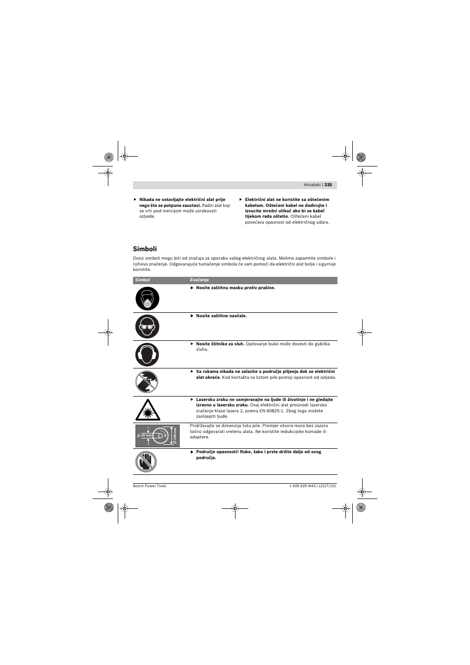 Simboli | Bosch PCM 7 S User Manual | Page 335 / 384