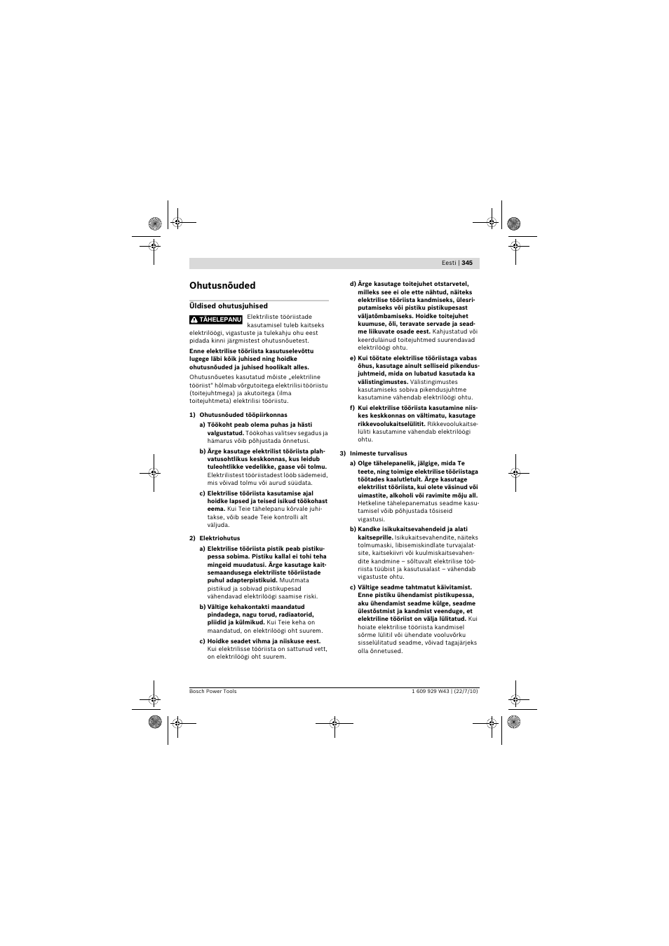 Ohutusnõuded | Bosch PCM 7 S User Manual | Page 345 / 384