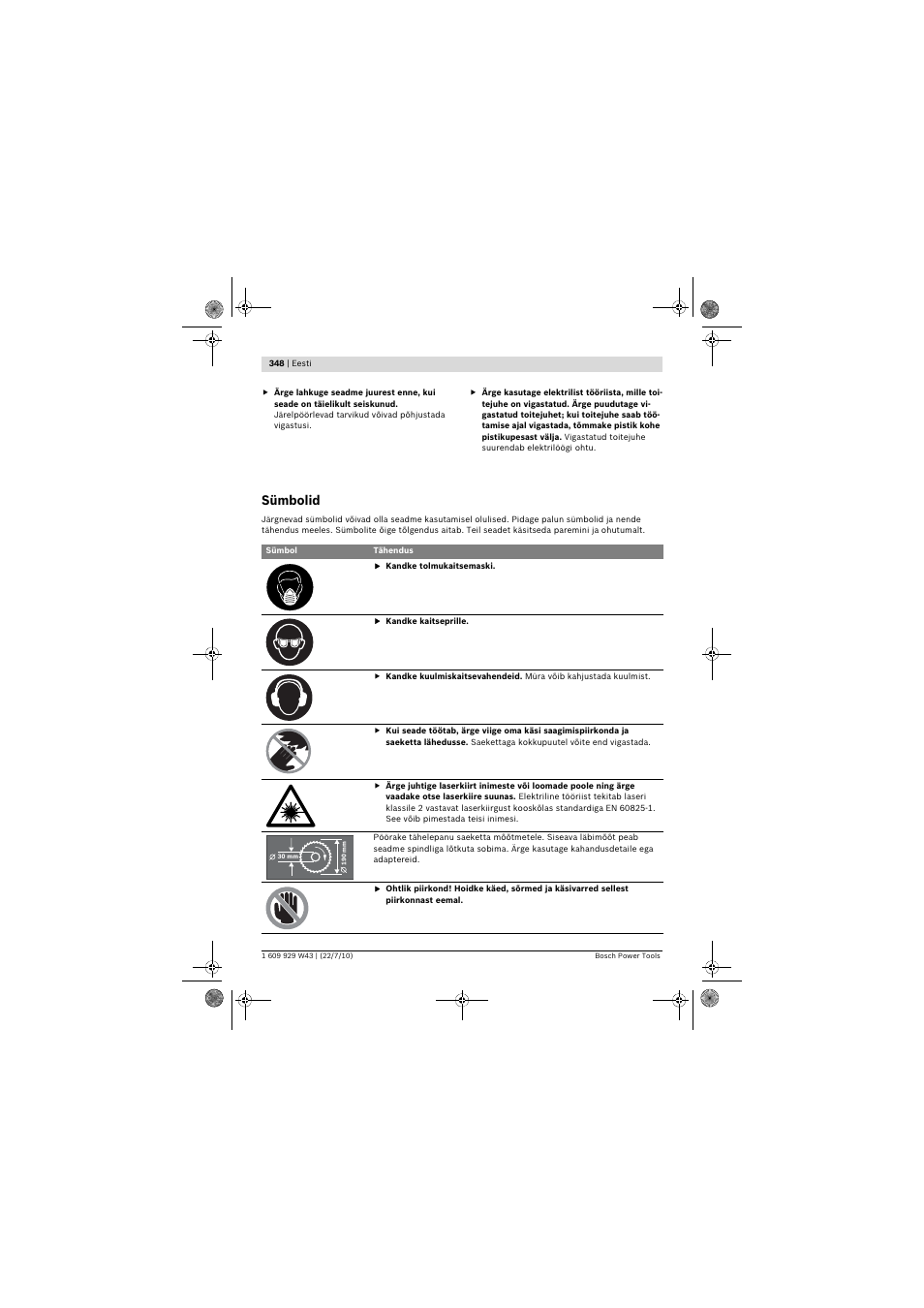 Sümbolid | Bosch PCM 7 S User Manual | Page 348 / 384