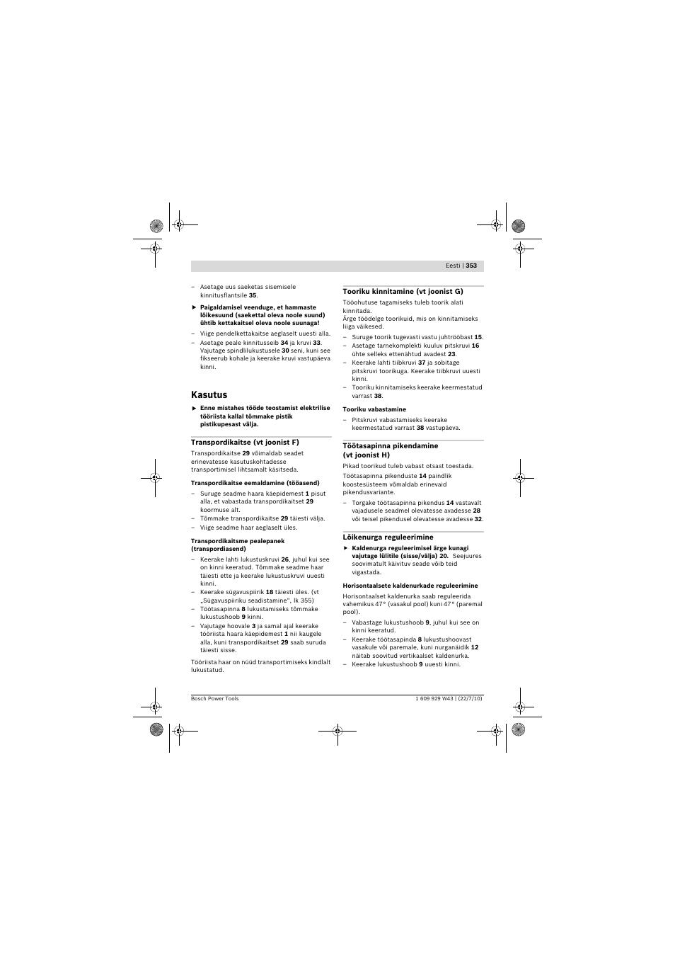 Kasutus | Bosch PCM 7 S User Manual | Page 353 / 384