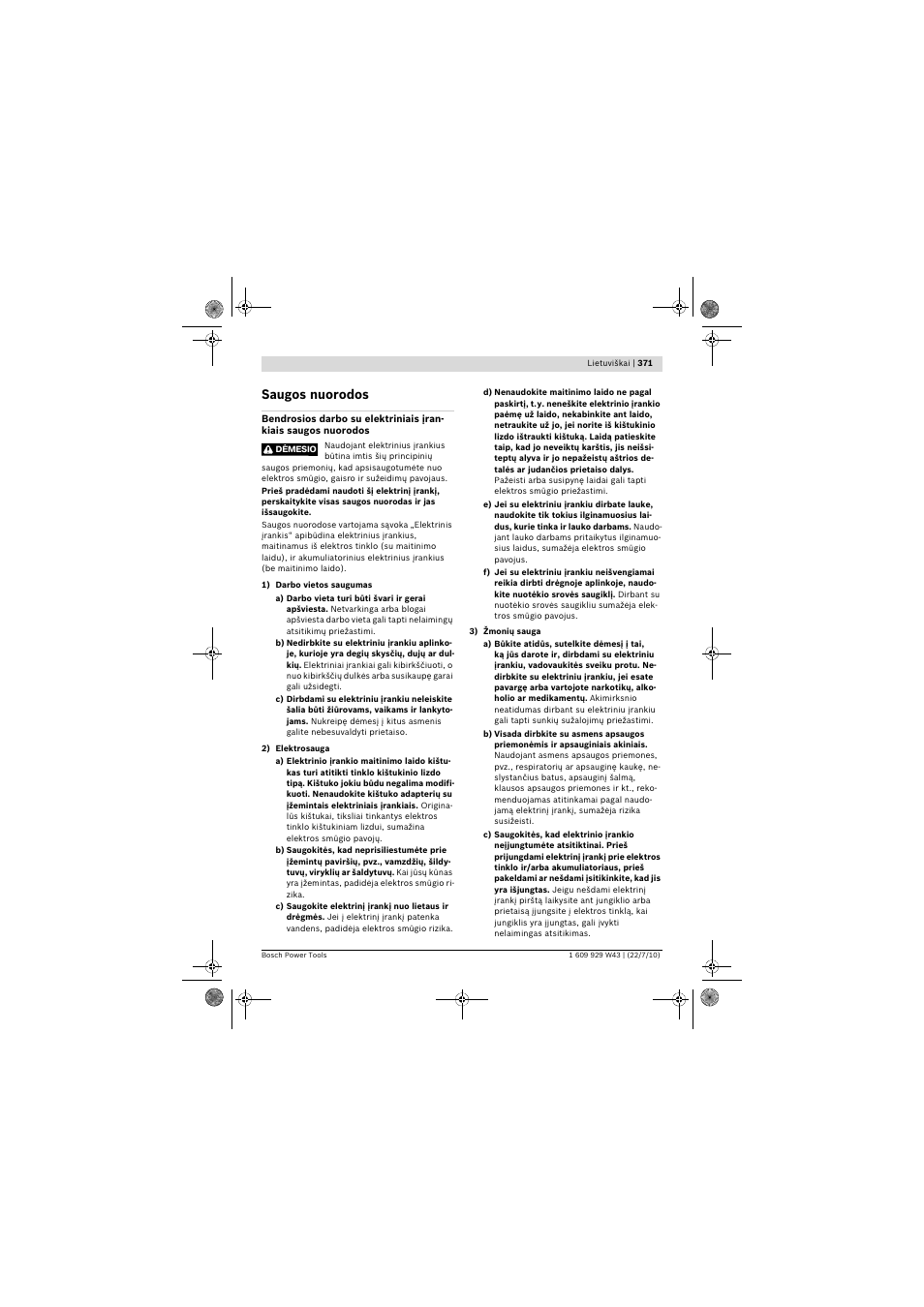 Saugos nuorodos | Bosch PCM 7 S User Manual | Page 371 / 384