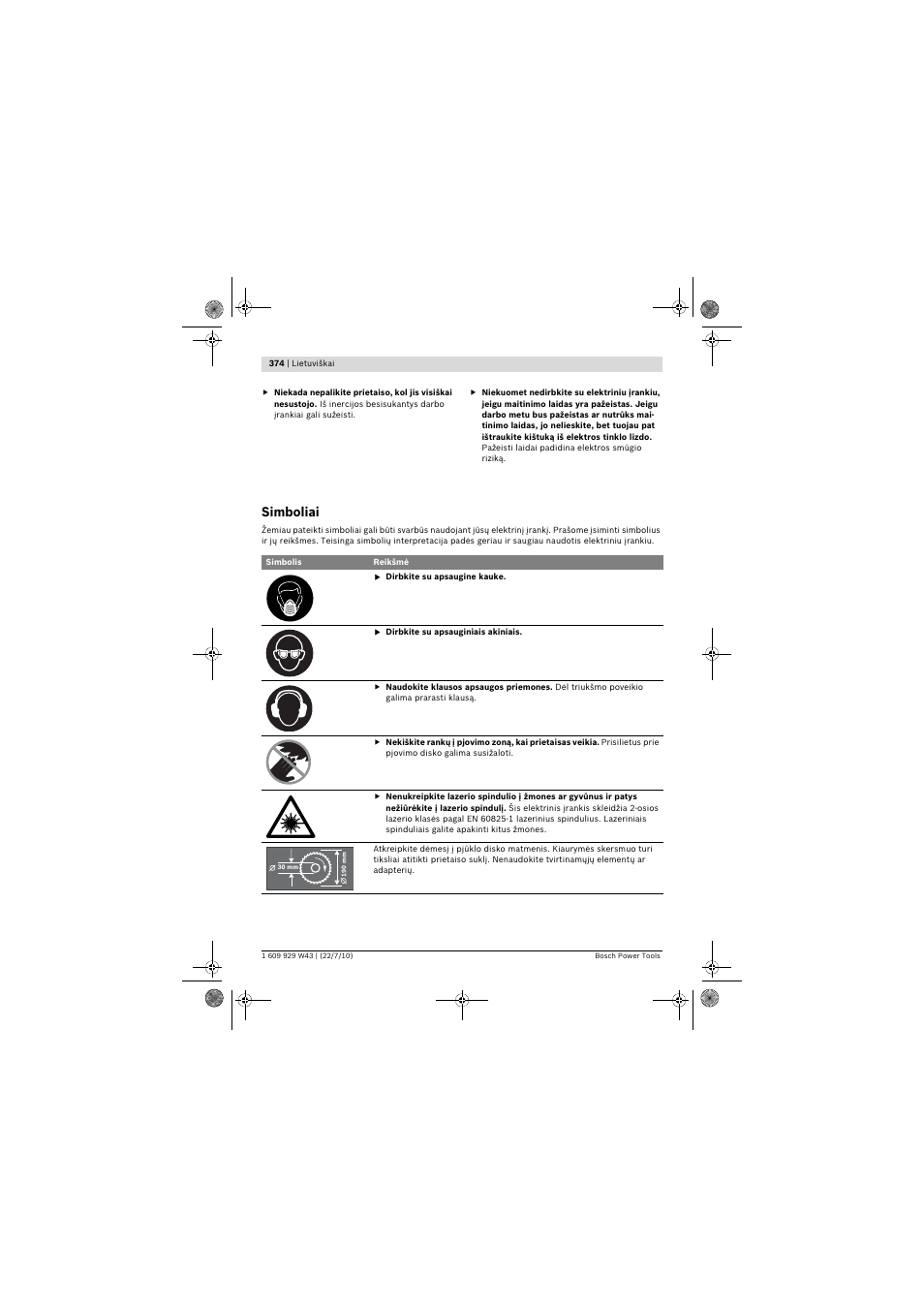 Simboliai | Bosch PCM 7 S User Manual | Page 374 / 384