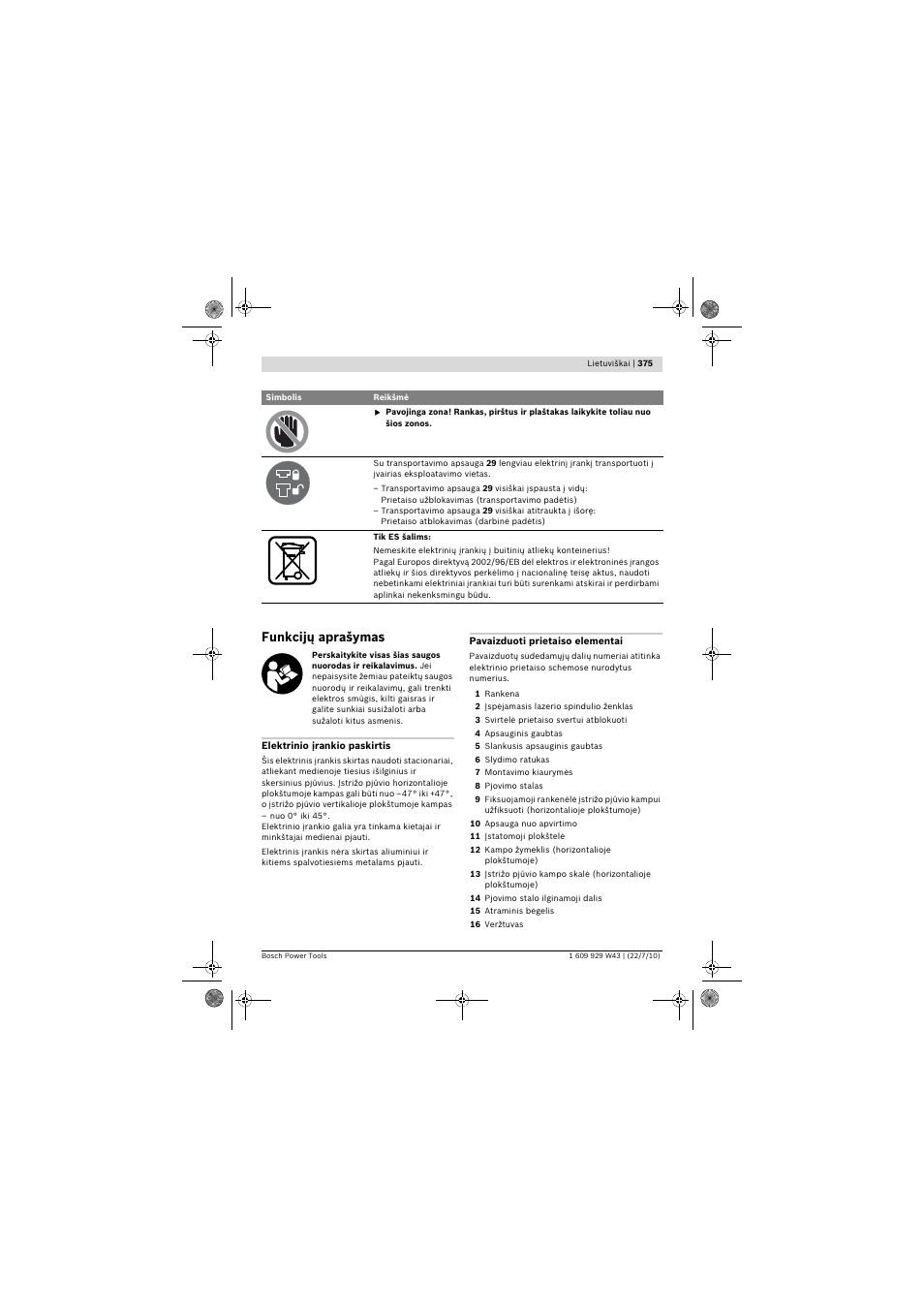 Funkcijų aprašymas | Bosch PCM 7 S User Manual | Page 375 / 384