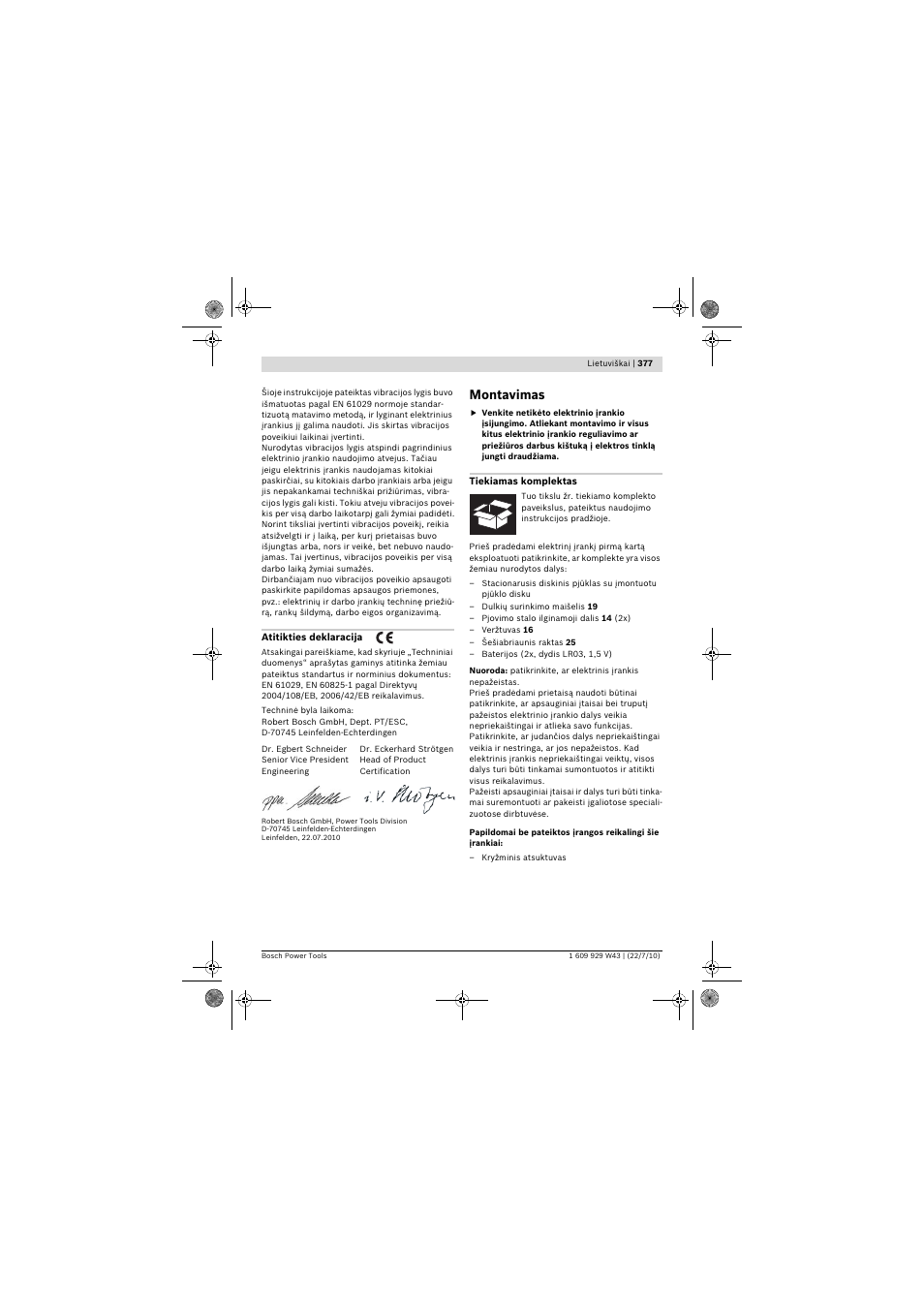 Montavimas | Bosch PCM 7 S User Manual | Page 377 / 384