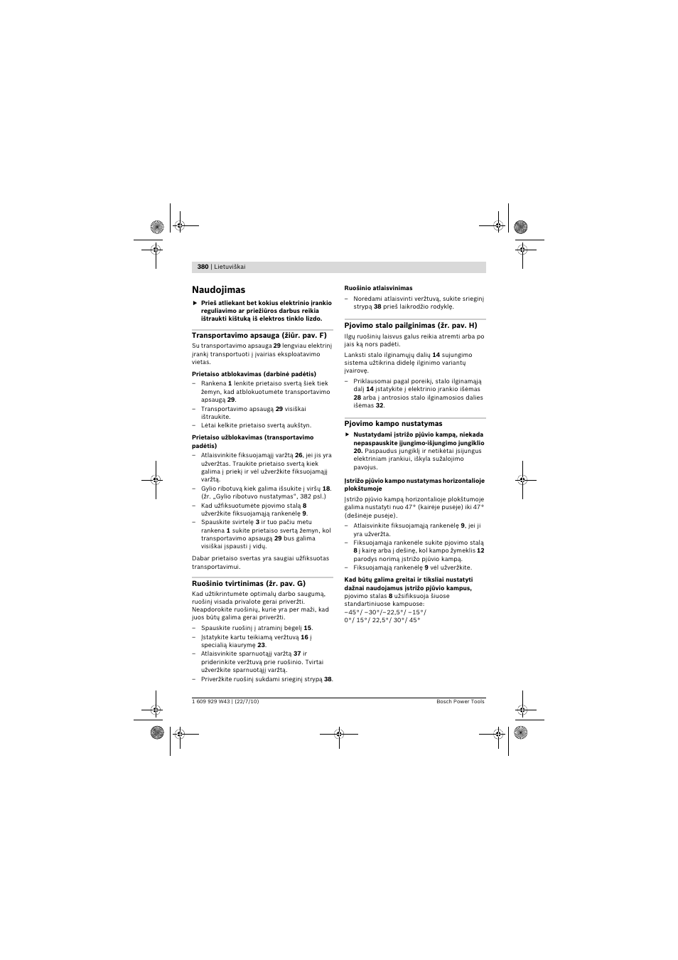 Naudojimas | Bosch PCM 7 S User Manual | Page 380 / 384
