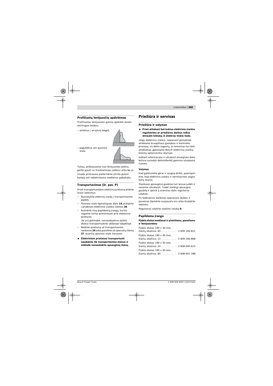 Priežiūra ir servisas | Bosch PCM 7 S User Manual | Page 383 / 384