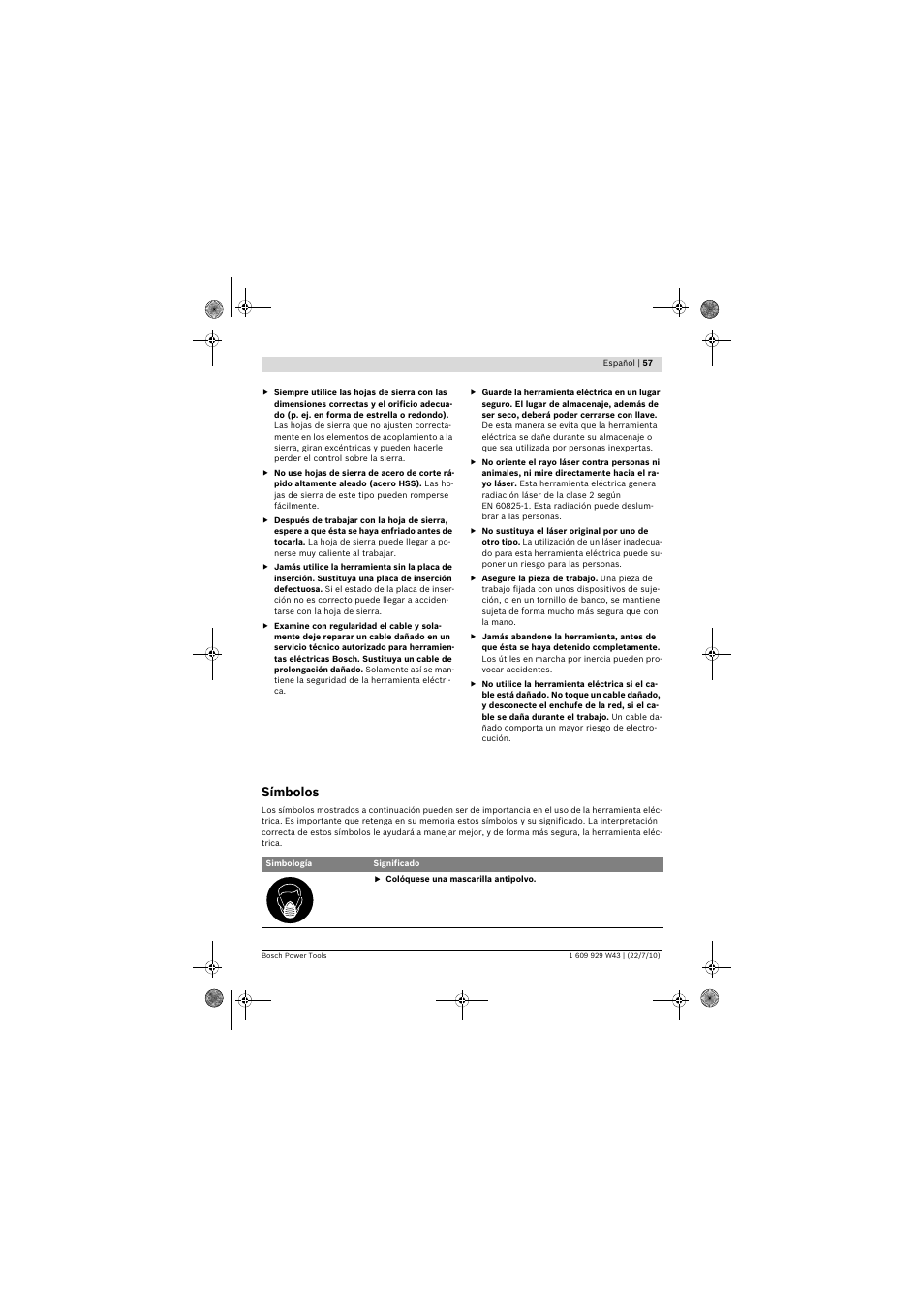Símbolos | Bosch PCM 7 S User Manual | Page 57 / 384
