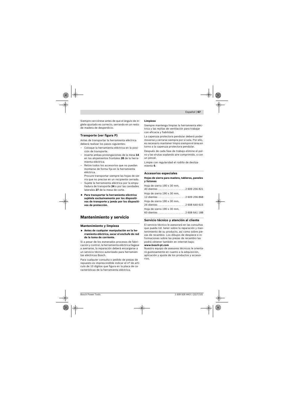 Mantenimiento y servicio | Bosch PCM 7 S User Manual | Page 67 / 384