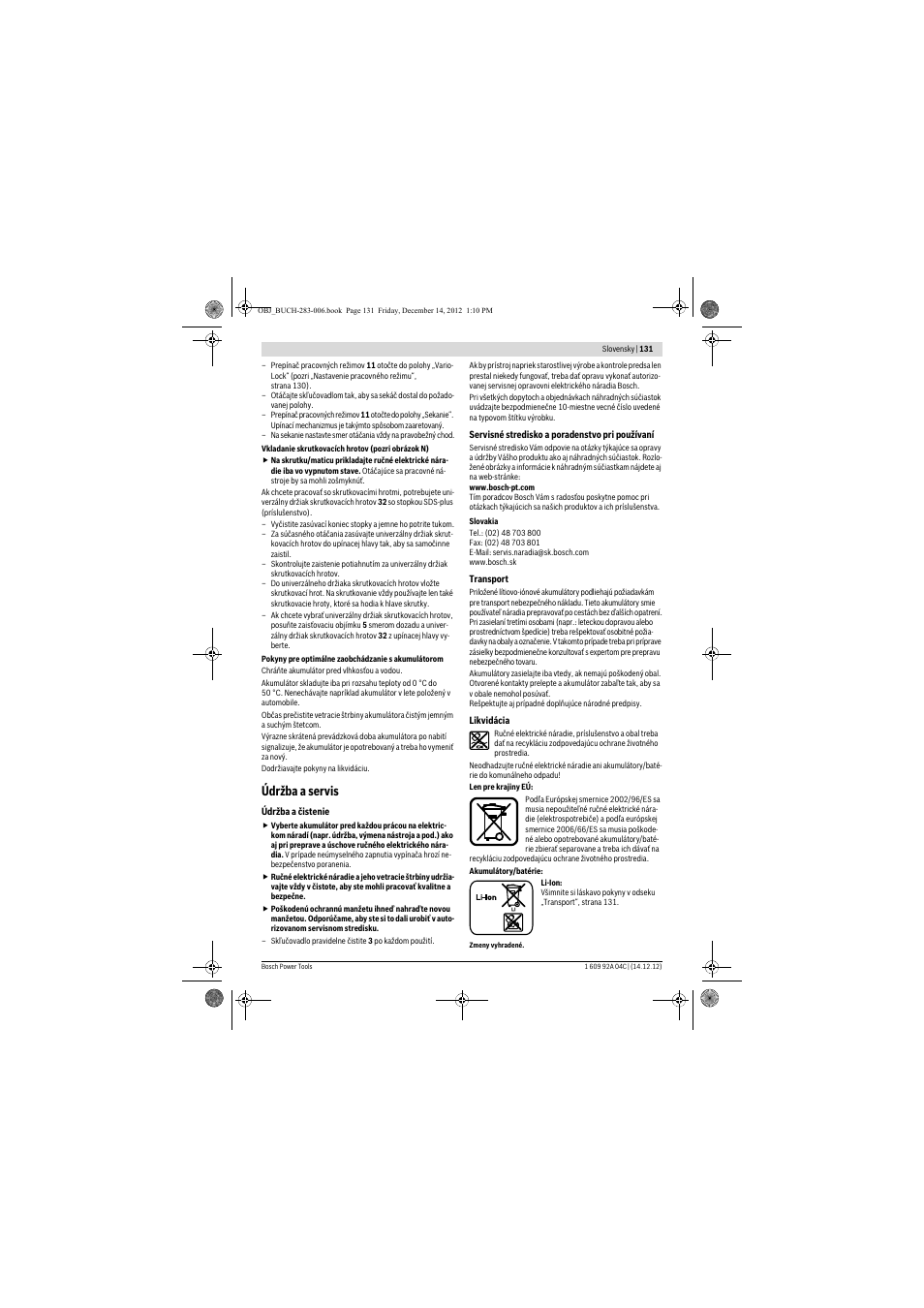 Údržba a servis | Bosch GBH 36 V-LI Professional User Manual | Page 131 / 238