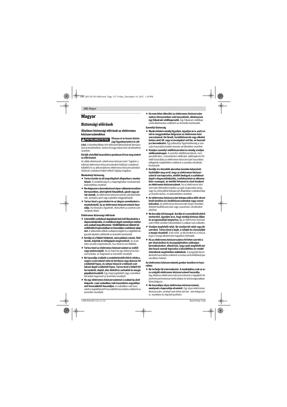 Magyar, Biztonsági előírások | Bosch GBH 36 V-LI Professional User Manual | Page 132 / 238