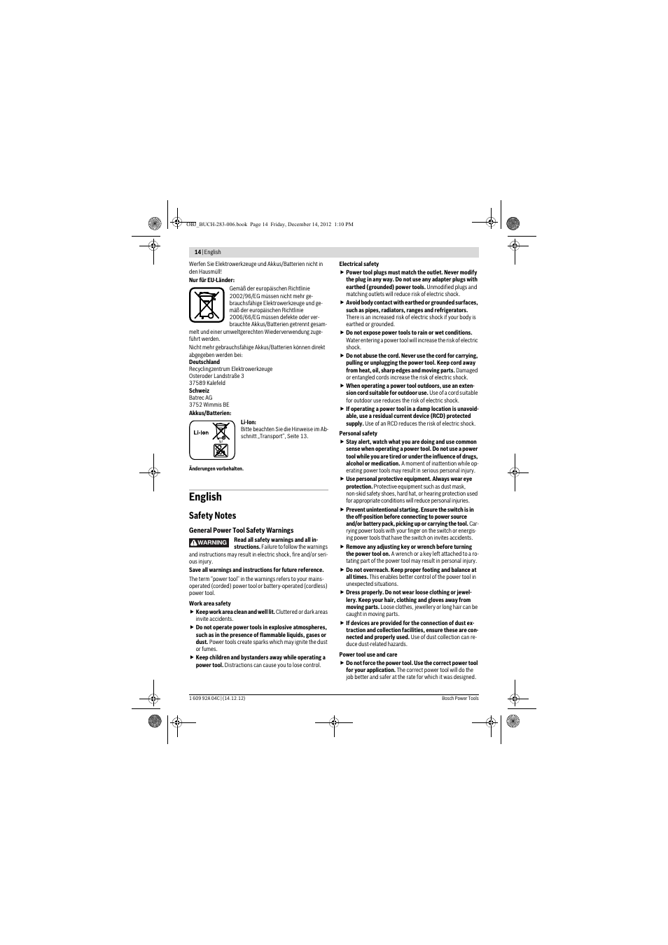 English | Bosch GBH 36 V-LI Professional User Manual | Page 14 / 238