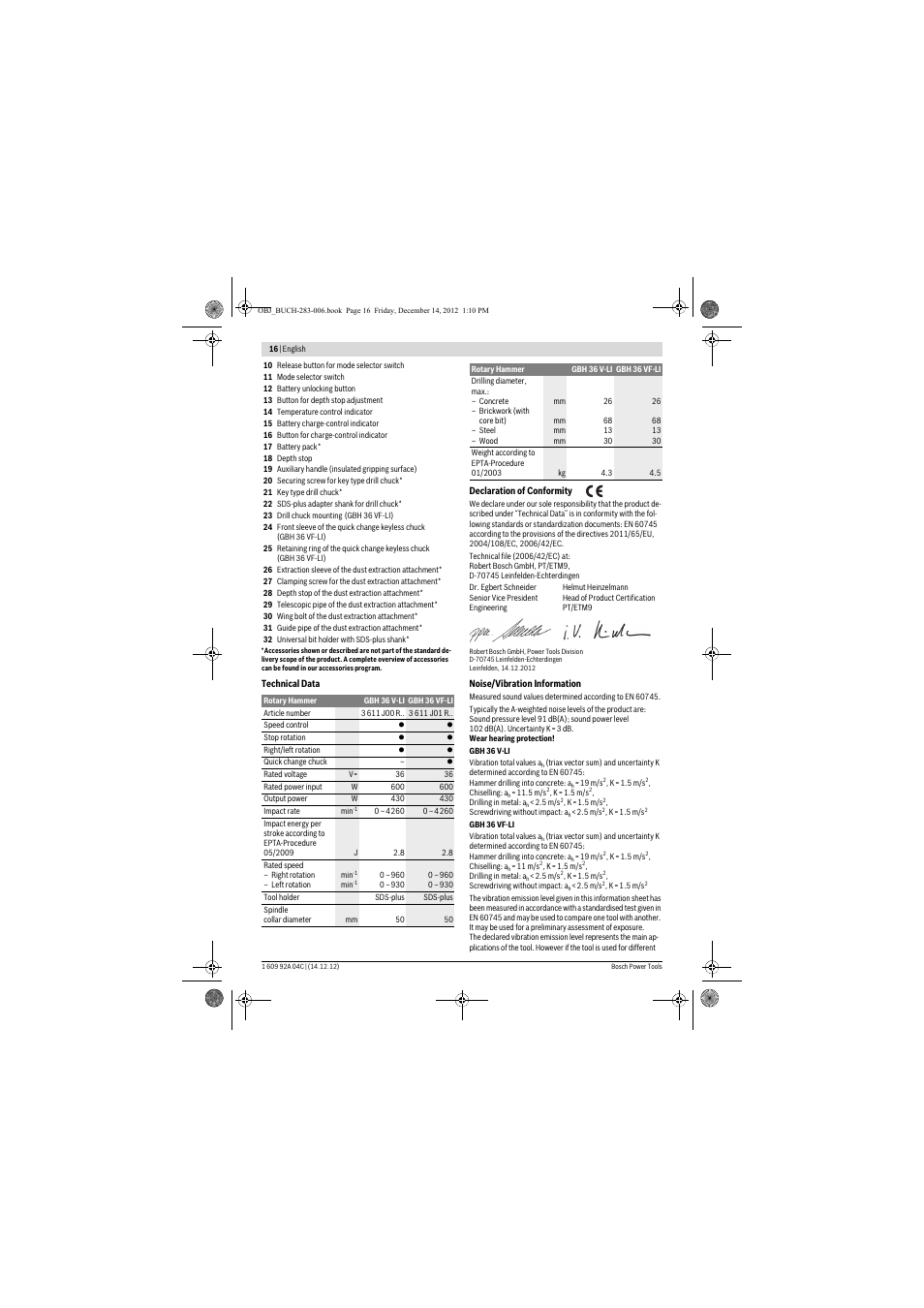 Bosch GBH 36 V-LI Professional User Manual | Page 16 / 238