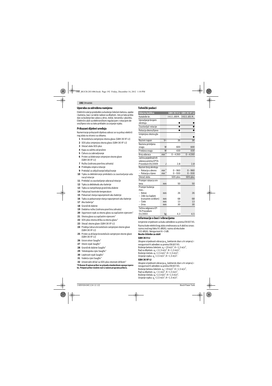 Bosch GBH 36 V-LI Professional User Manual | Page 192 / 238