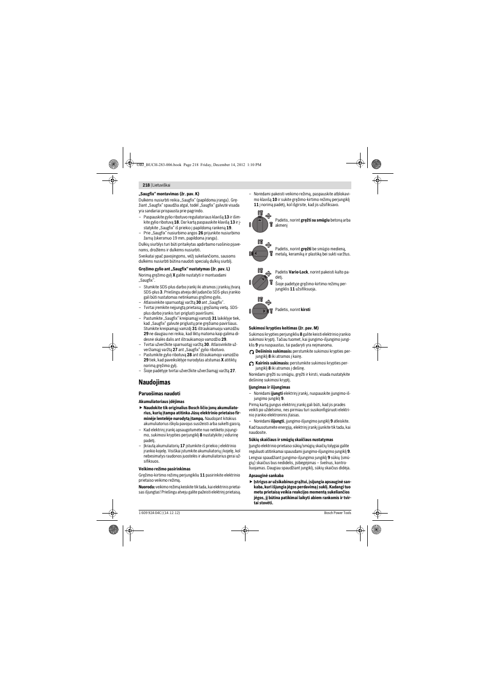 Naudojimas | Bosch GBH 36 V-LI Professional User Manual | Page 218 / 238