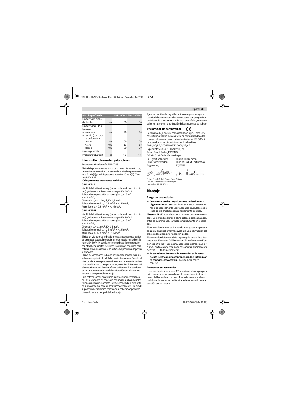 Montaje | Bosch GBH 36 V-LI Professional User Manual | Page 33 / 238