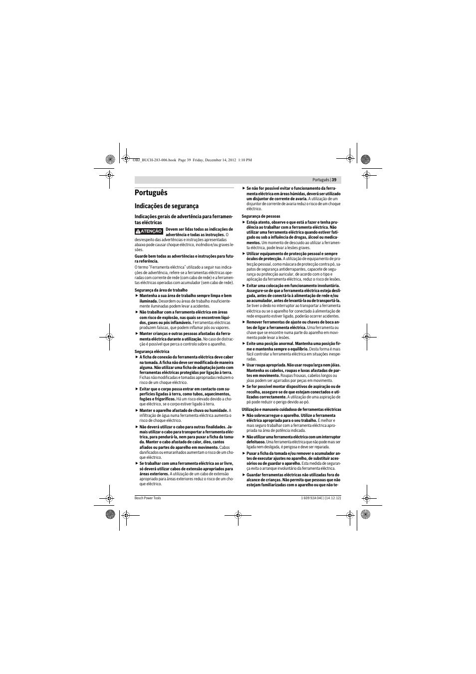 Português, Indicações de segurança | Bosch GBH 36 V-LI Professional User Manual | Page 39 / 238