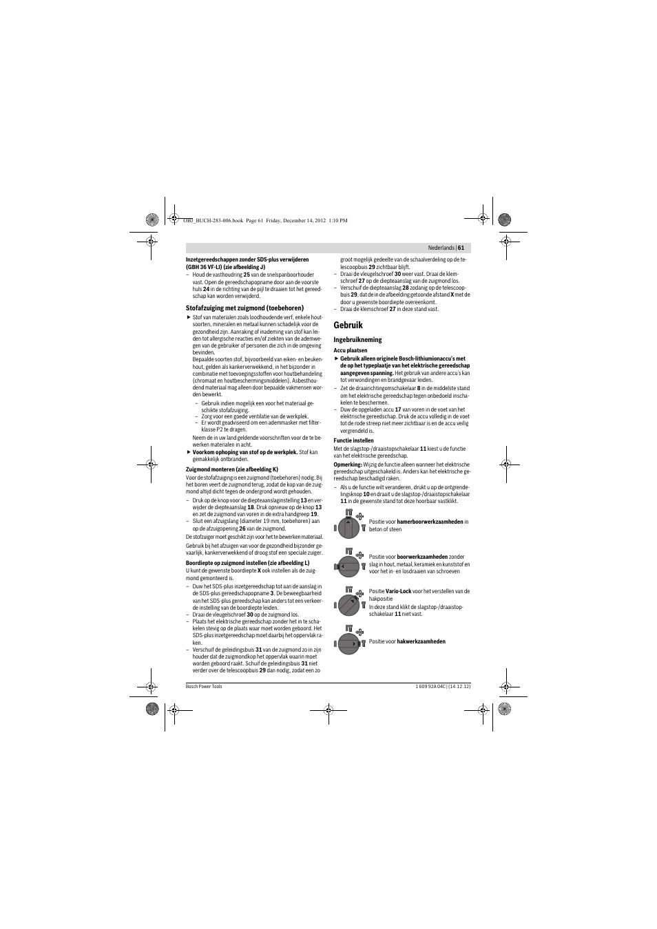 Gebruik | Bosch GBH 36 V-LI Professional User Manual | Page 61 / 238