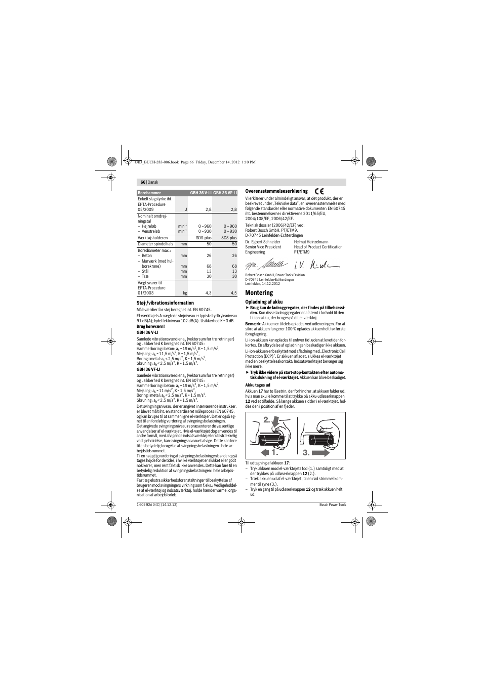 Montering | Bosch GBH 36 V-LI Professional User Manual | Page 66 / 238