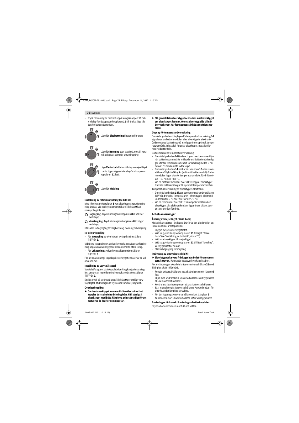 Bosch GBH 36 V-LI Professional User Manual | Page 76 / 238