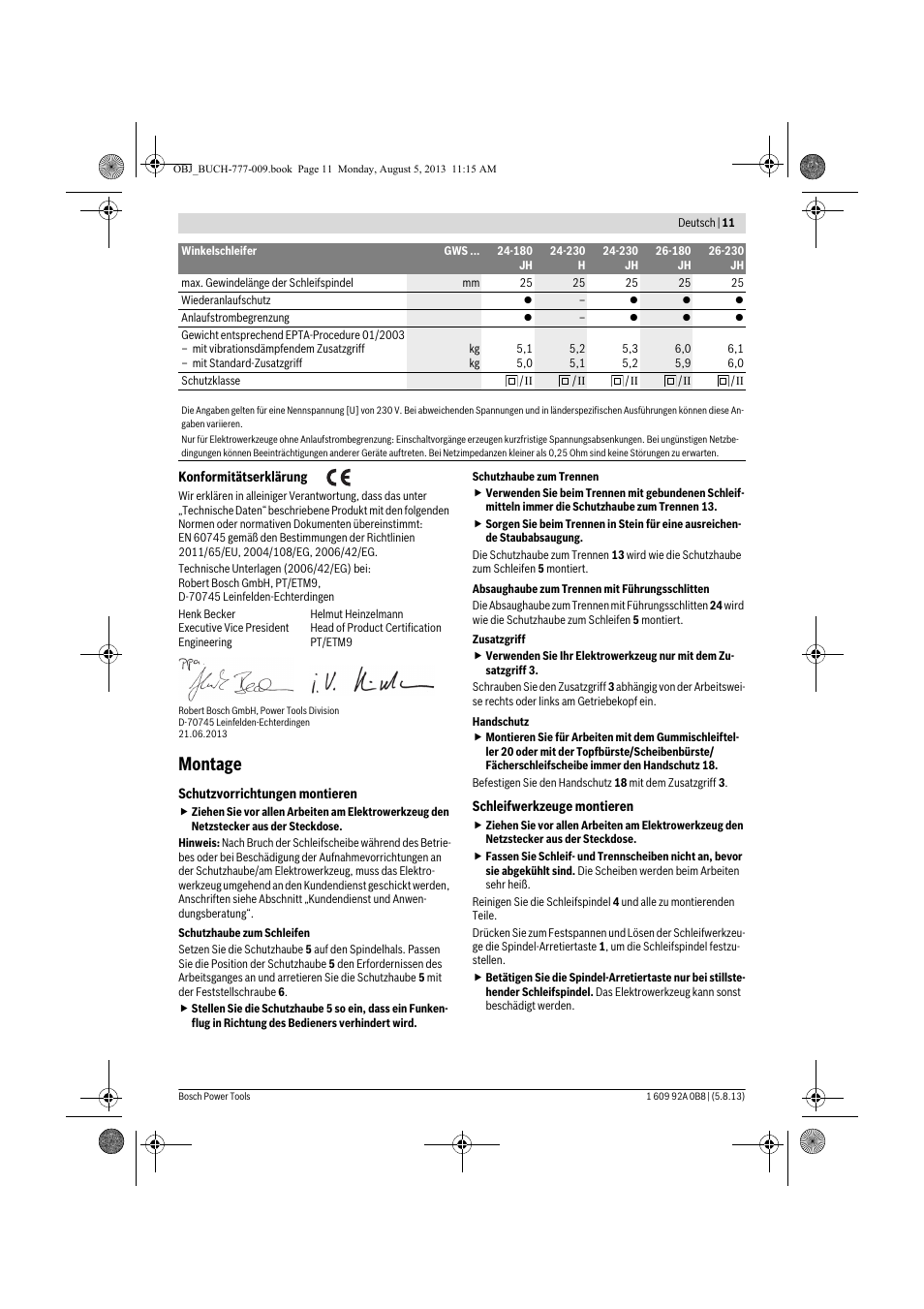 Montage | Bosch GWS 24-180 H Professional User Manual | Page 10 / 296