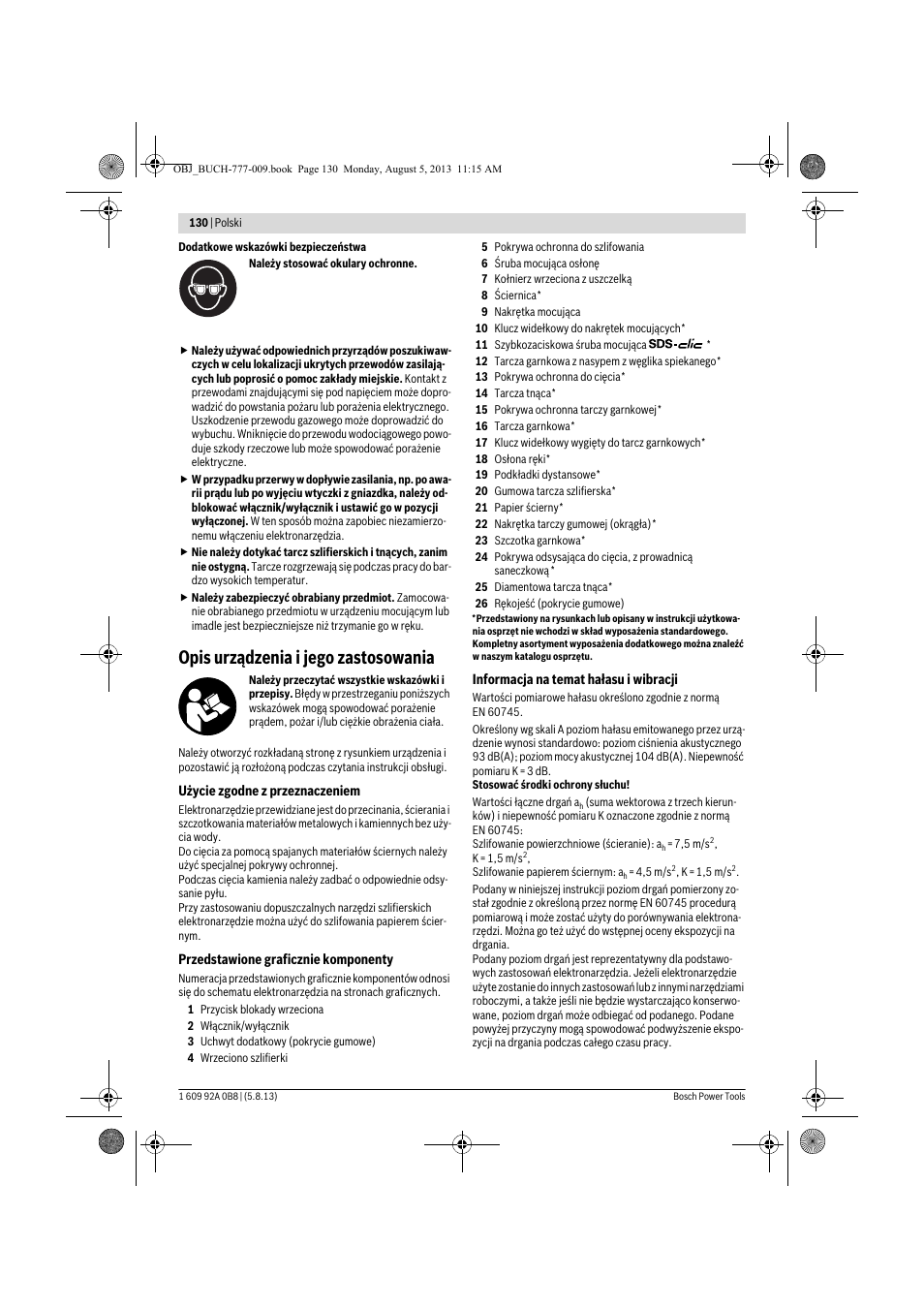 Opis urządzenia i jego zastosowania | Bosch GWS 24-180 H Professional User Manual | Page 129 / 296