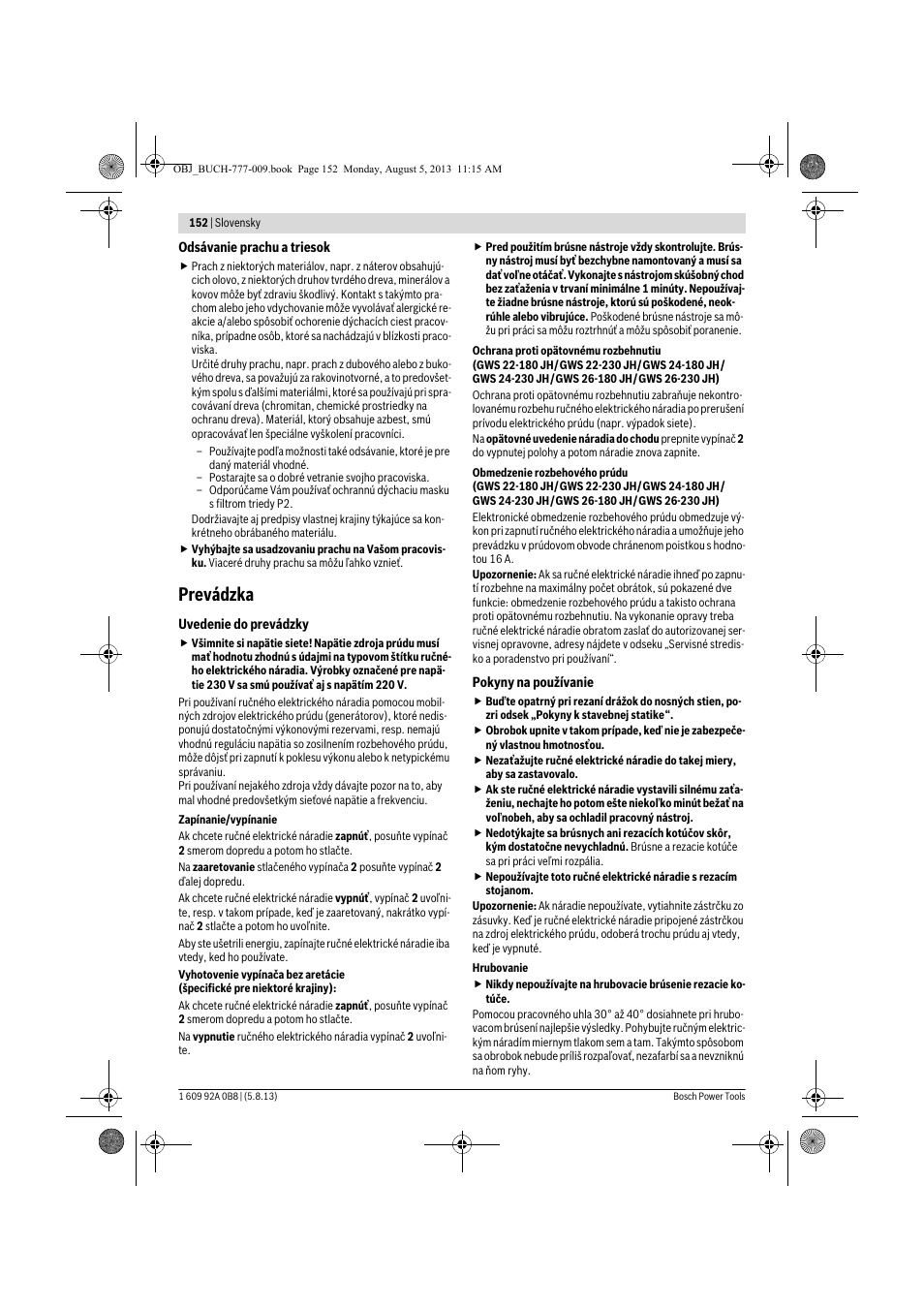 Prevádzka | Bosch GWS 24-180 H Professional User Manual | Page 151 / 296