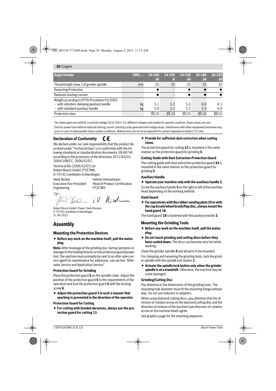 Assembly | Bosch GWS 24-180 H Professional User Manual | Page 19 / 296