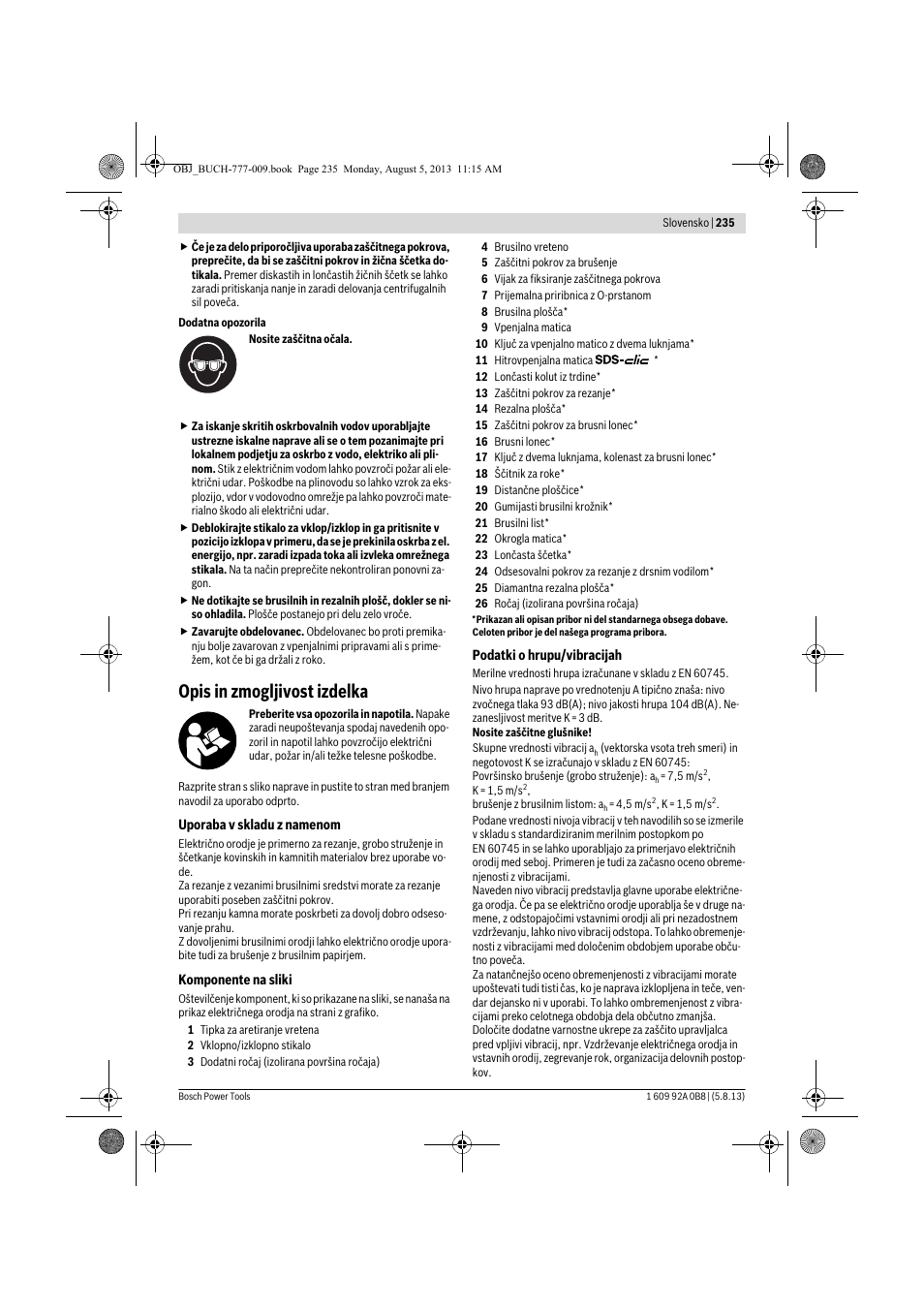 Opis in zmogljivost izdelka | Bosch GWS 24-180 H Professional User Manual | Page 234 / 296