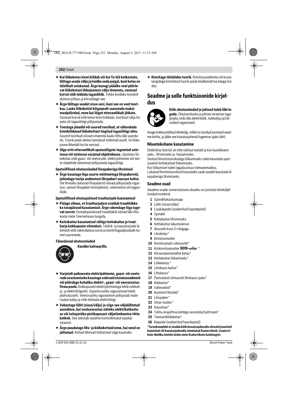 Seadme ja selle funktsioonide kirjel- dus | Bosch GWS 24-180 H Professional User Manual | Page 251 / 296