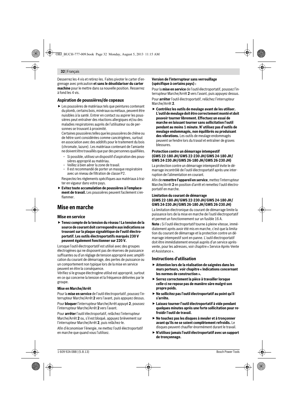 Mise en marche | Bosch GWS 24-180 H Professional User Manual | Page 31 / 296