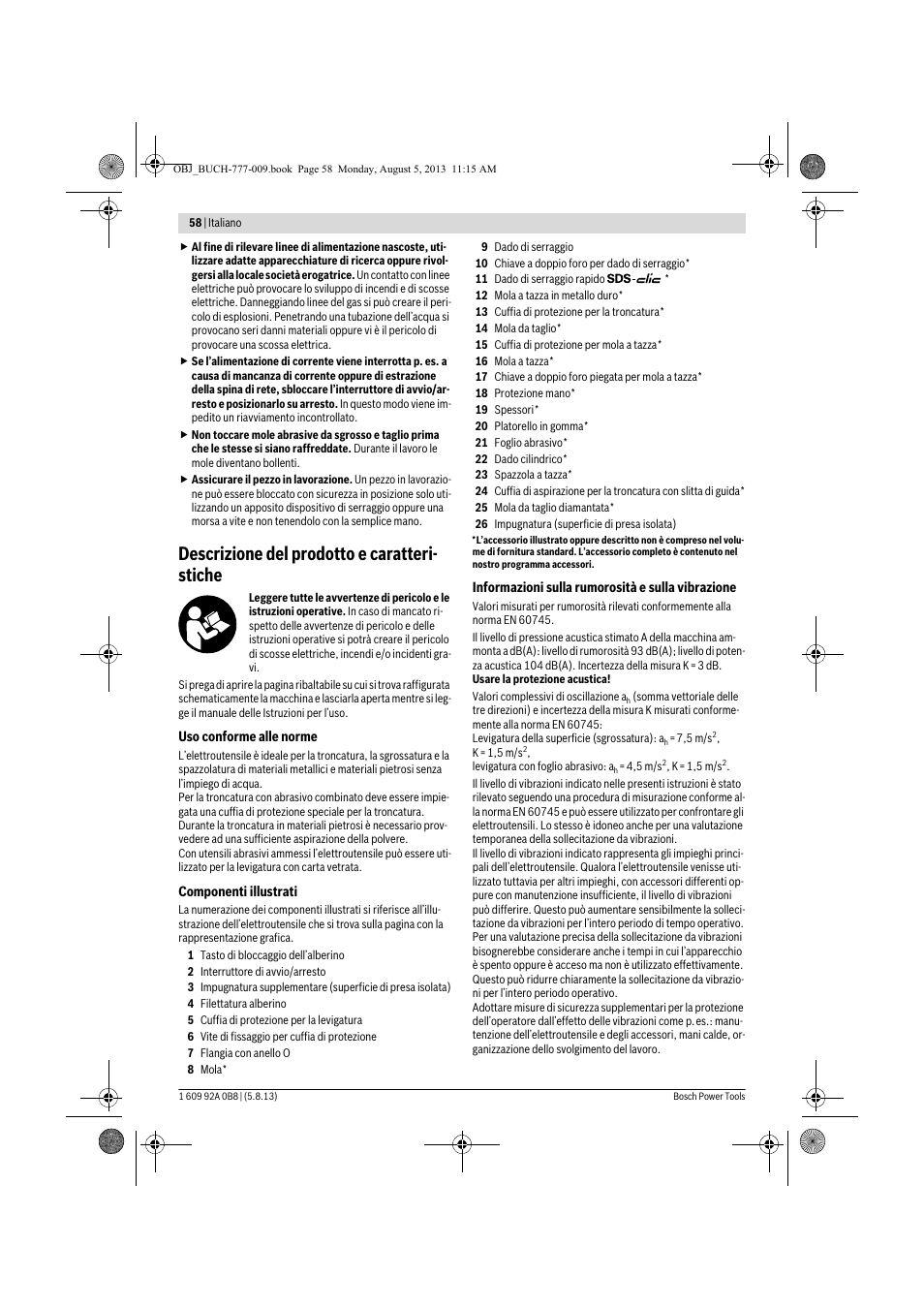 Descrizione del prodotto e caratteri- stiche | Bosch GWS 24-180 H Professional User Manual | Page 57 / 296