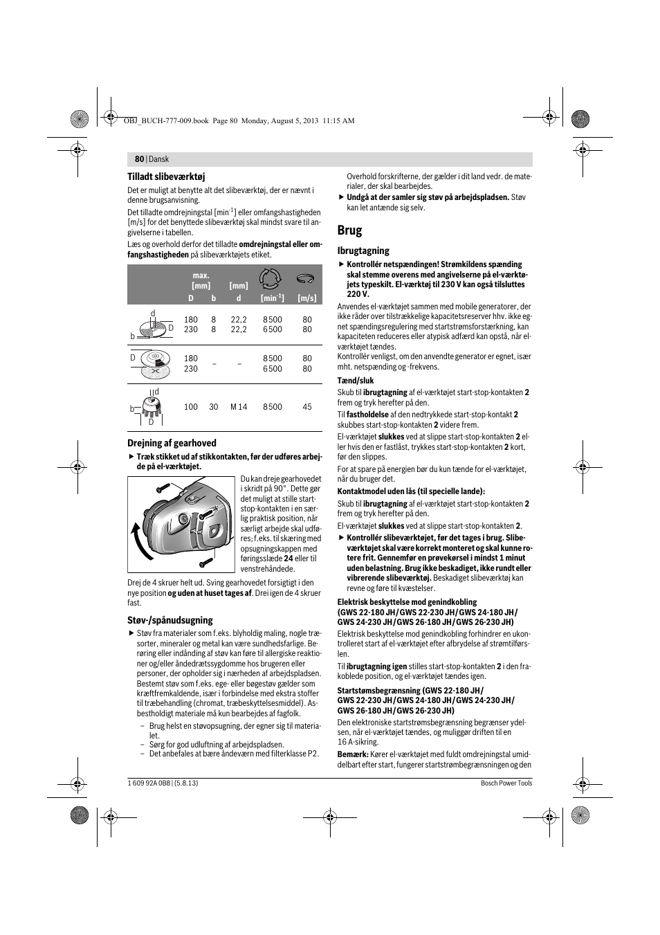 Brug | Bosch GWS 24-180 H Professional User Manual | Page 79 / 296