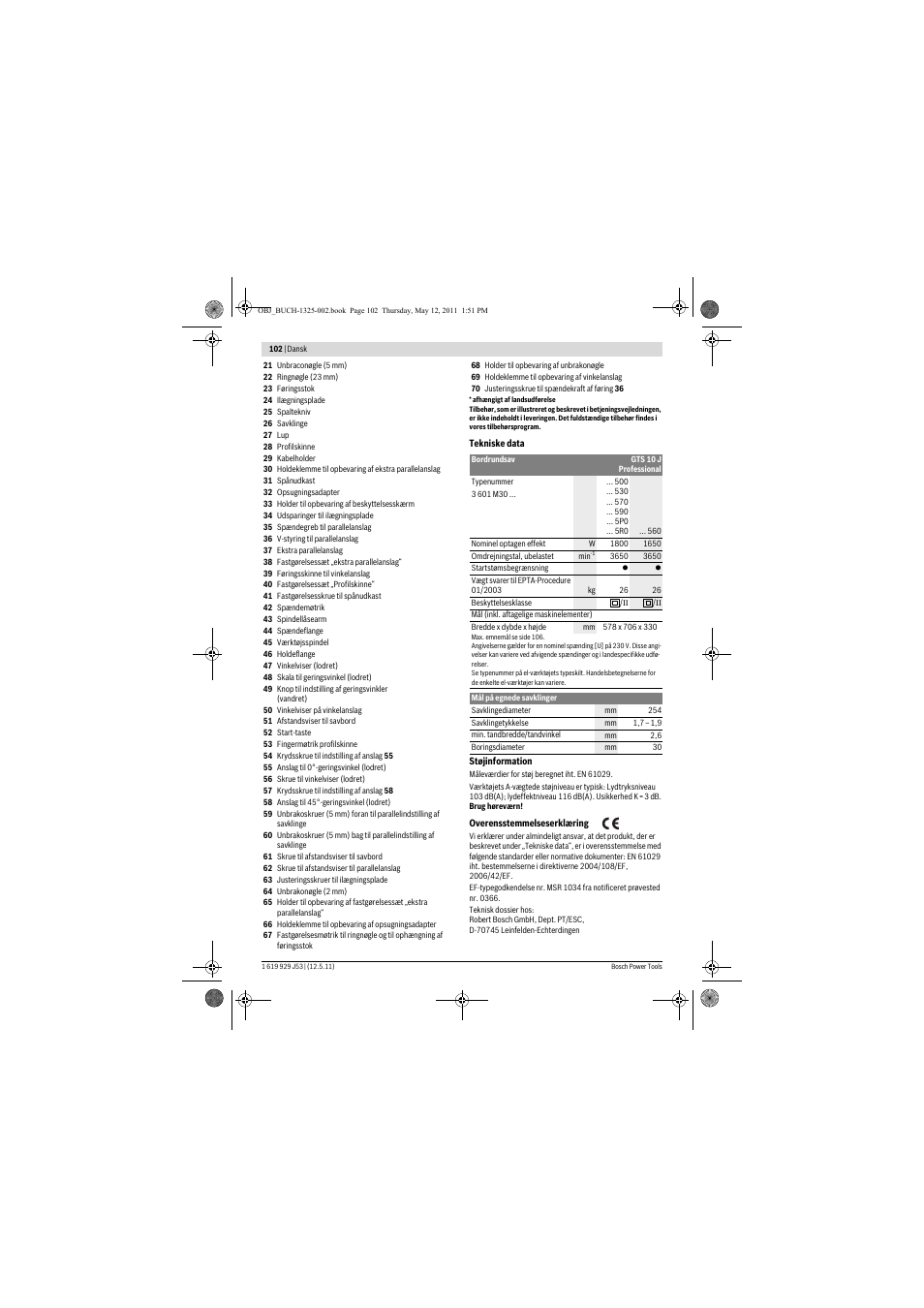 Bosch GTS 10 J Professional User Manual | Page 102 / 355