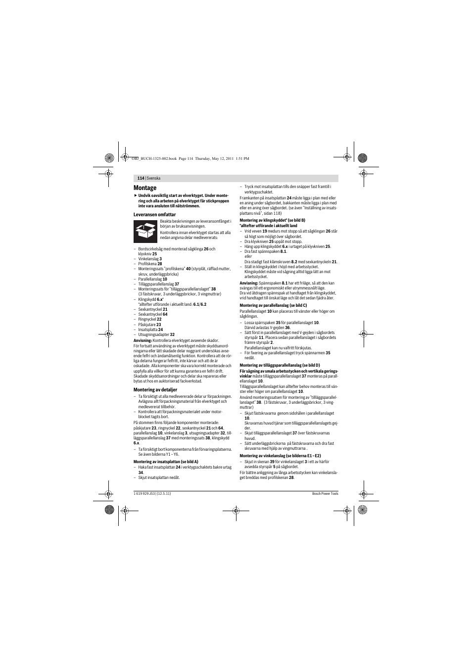 Montage | Bosch GTS 10 J Professional User Manual | Page 114 / 355
