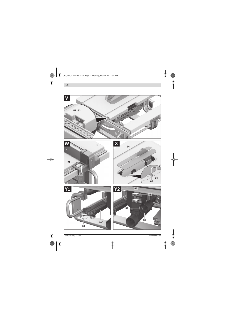 Y2 y1 x w v | Bosch GTS 10 J Professional User Manual | Page 12 / 355