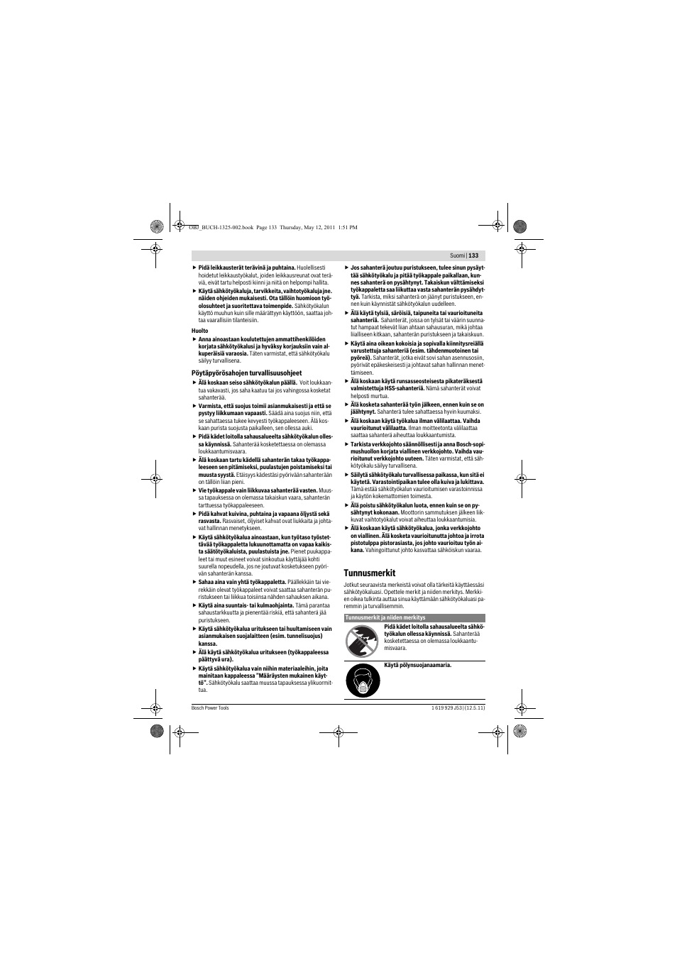 Tunnusmerkit | Bosch GTS 10 J Professional User Manual | Page 133 / 355