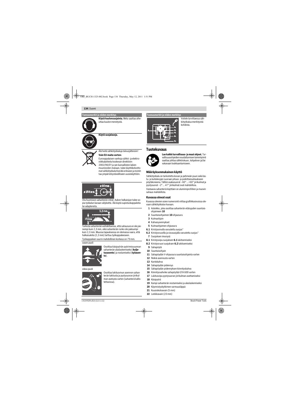 Tuotekuvaus | Bosch GTS 10 J Professional User Manual | Page 134 / 355