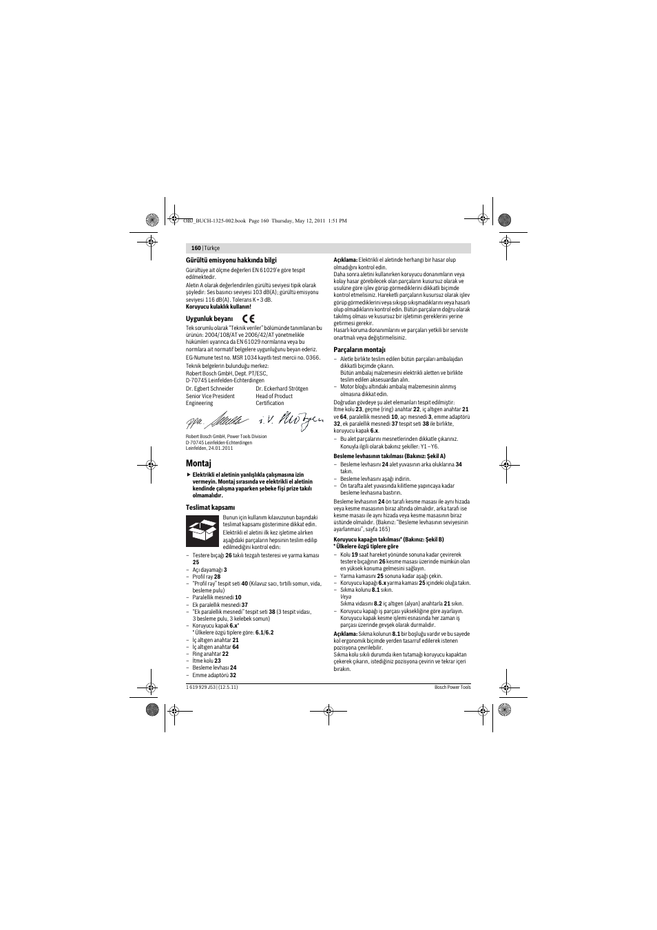 Montaj | Bosch GTS 10 J Professional User Manual | Page 160 / 355