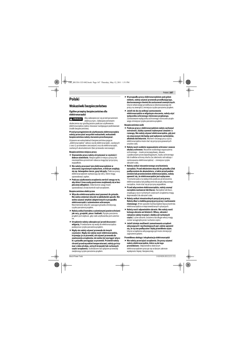 Polski, Wskazówki bezpieczeństwa | Bosch GTS 10 J Professional User Manual | Page 167 / 355