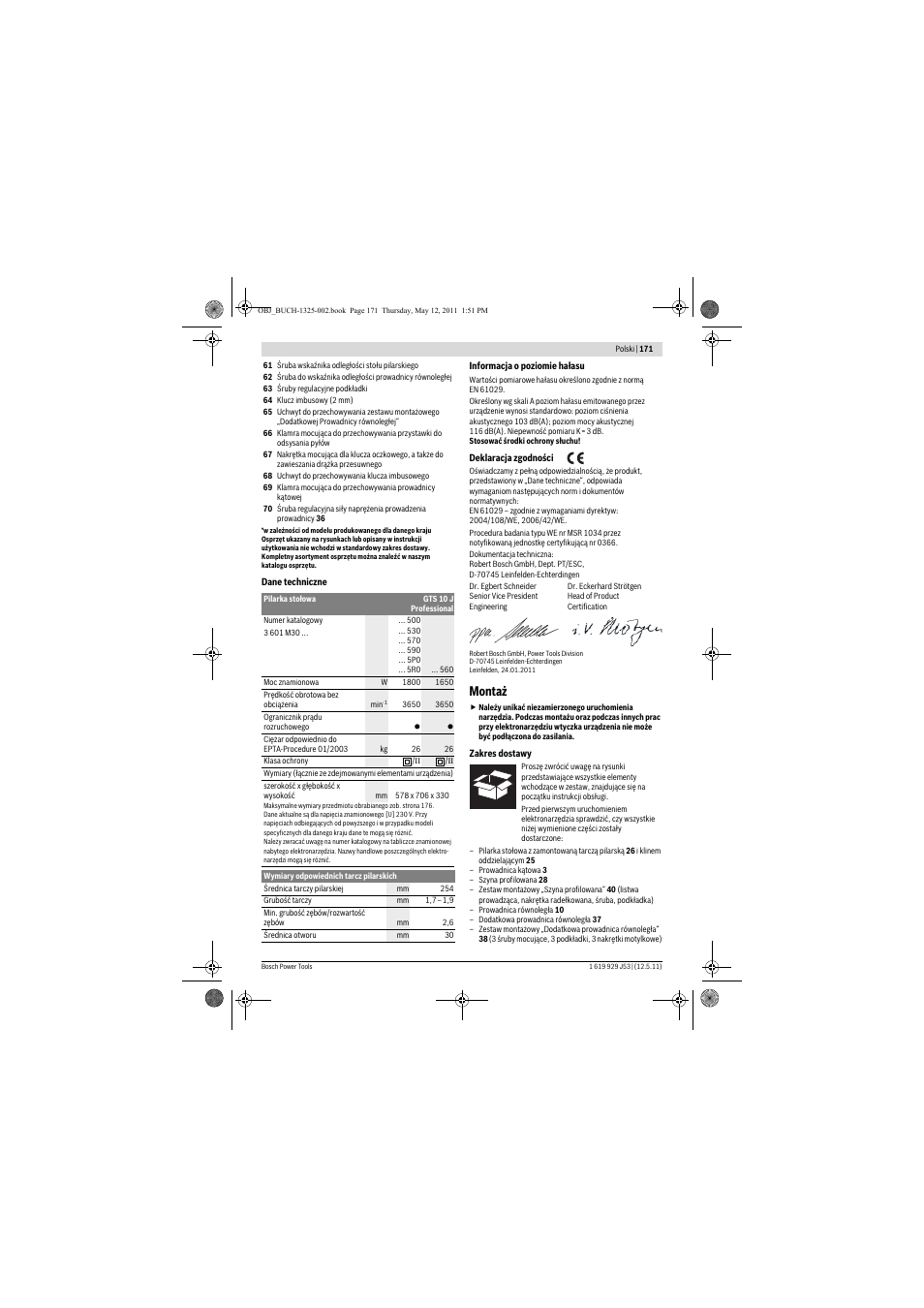 Montaż | Bosch GTS 10 J Professional User Manual | Page 171 / 355