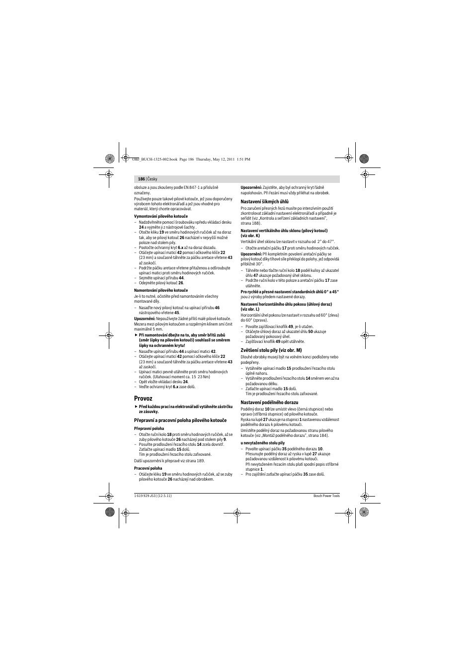 Provoz | Bosch GTS 10 J Professional User Manual | Page 186 / 355
