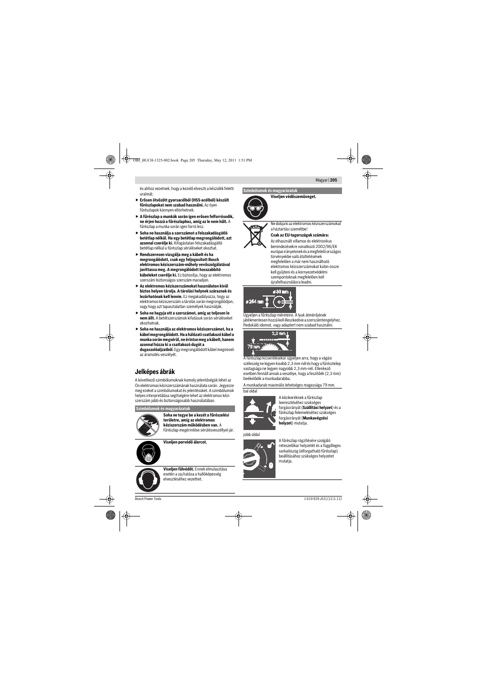 Jelképes ábrák | Bosch GTS 10 J Professional User Manual | Page 205 / 355