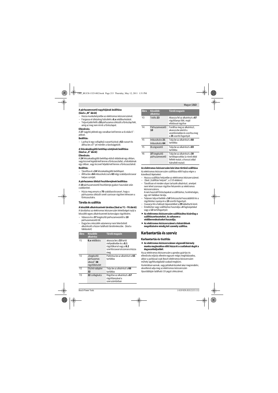 Karbantartás és szerviz | Bosch GTS 10 J Professional User Manual | Page 213 / 355